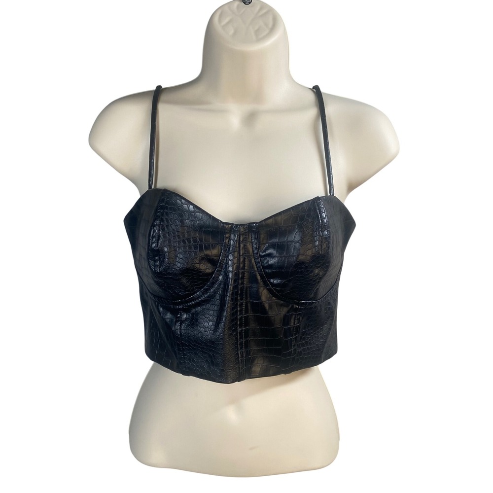 Express Body Contour Bustier Top Womens Small Black Faux Leather Corset Baddie